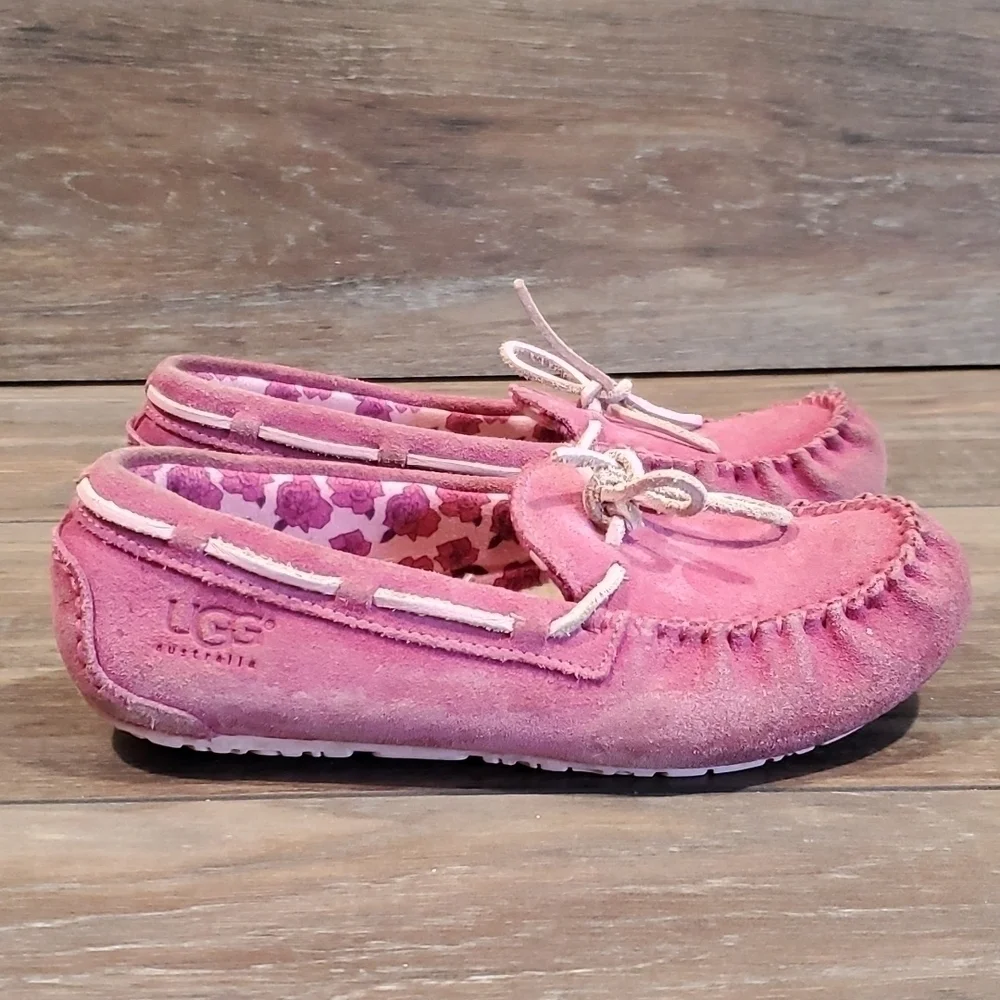 Ugg Australia kids pink suede slippers Loafer fur szUS 3 EUR 33 shoes